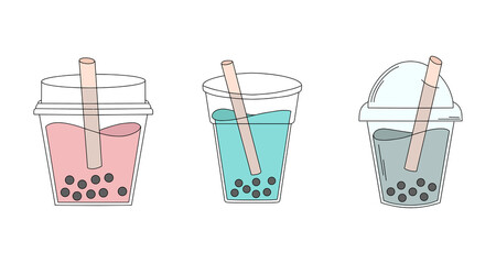 Bubble Tea illustration. Cute bubble tea in plastic container. Vector illustration. 