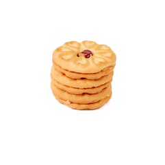 Biscuits filled with strawberry jam, isolated on a white background