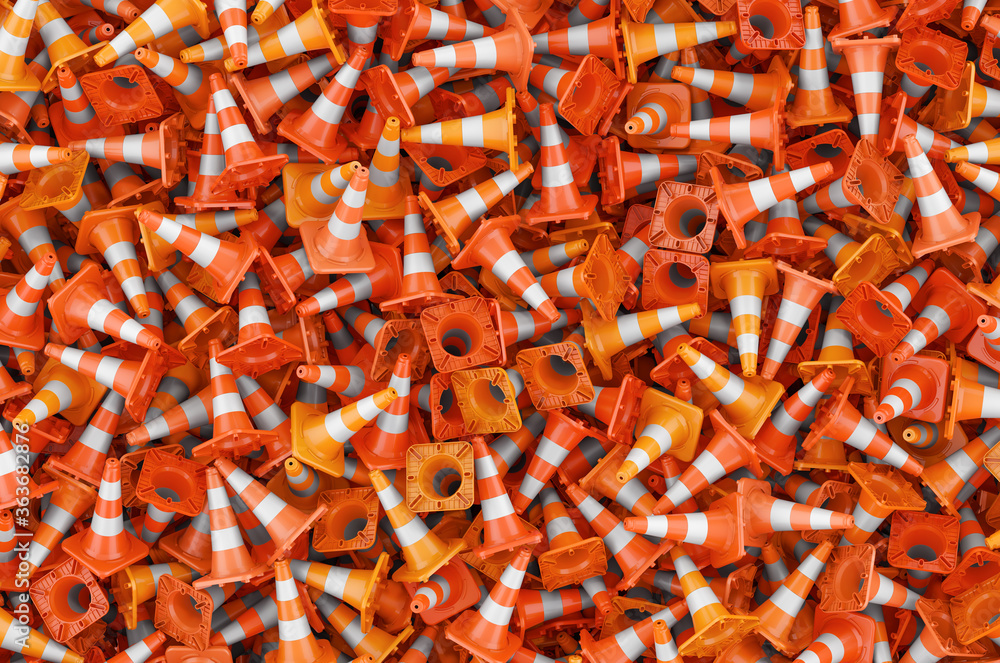 Poster background from traffic cones, 3d rendering