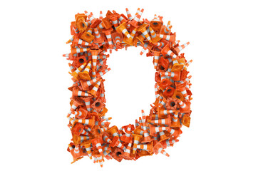 Letter D from traffic cones, 3D rendering