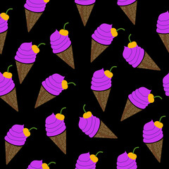 Ice cream seamless pattern with black background