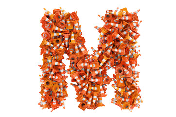 Letter M from traffic cones, 3D rendering
