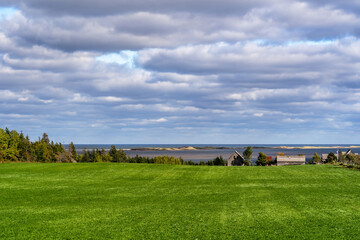 Obraz premium Landscape along the shoreline of rural Prince Edward Island, Canada.
