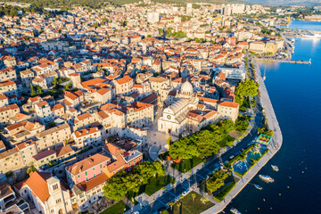 Naklejka premium Aerial view of the city of Sibenik in the summer morning, Croatia