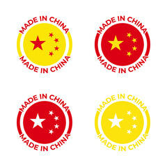 Made in China sign vector design illustration of Chinese symbol, abstract style of traditional flag with red and yellow colors and stars