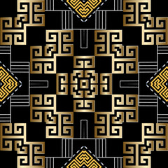 Elegant greek key meander seamless pattern. Modern abstract geometric background. Ornamental vector backdrop. Gold tribal ethnic ornament with stripes, lines, stitching, frames, shapes, rhombus