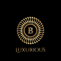 Circle luxury logo with letter B and symmetric swirl shape vector design logo
