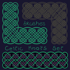 Celtic knot pattern brush w corners. Border brush set.