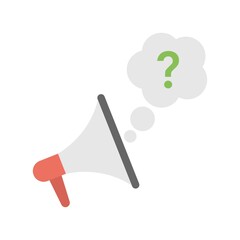 Megaphone with question bubble icon illustration for marketing, promotion concept.
