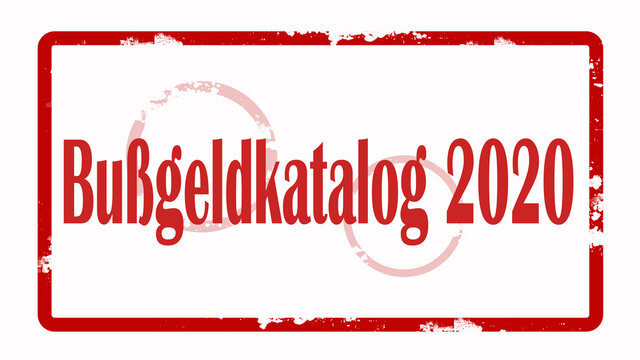 Roter zerkratzer Stempel Banner, mit dem Wort: "Bußgeldkatalog 2020", isoliert auf weißem Hintergrund