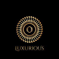 Circle luxury logo with letter O and symmetric swirl shape vector design logo