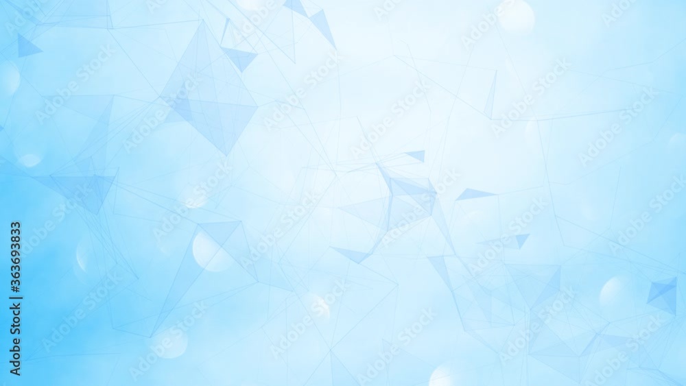 Poster beautiful blue coloured shining lines, dots and triangle shapes smooth movement on bright bokeh copy