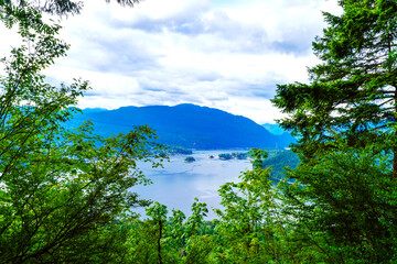 Scenic Burrard Inlet viewed from Burnaby Mountain park
