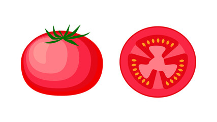 Stylised tomato icon, slice of vegetable isolated on white background. Concept healthy life, eco natural food. Vector illustration.