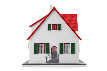 Fototapeta na wymiar Miniature house isolated on a white background with clipping path. Real estate family home for sale.