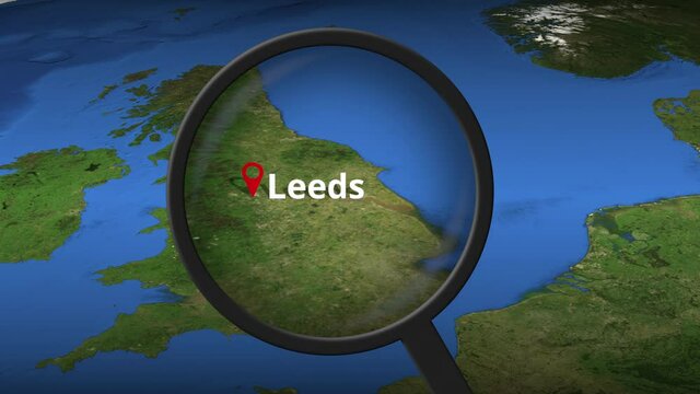 Leeds city being found on the map, 3d rendering