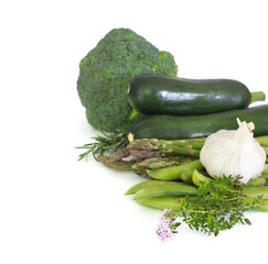 Fresh green vegetables isolated on white