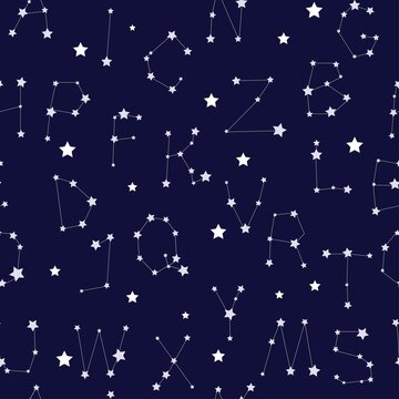 Seamless pattern with stylized letters like starry constellations. Vector illustration. © Yuliya