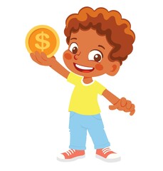 boy holds coin