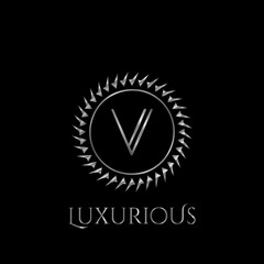 Luxury letter V Circle Logo vector design silver color