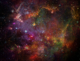 Obraz na płótnie Canvas Vivid space. Big Babies in the Rosette Nebula. 3D rendering