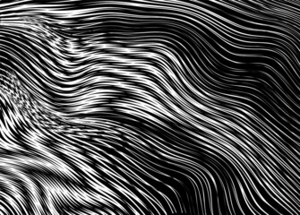 Abstract vector fur from thin wavy white lines on a black background. Modern vector pattern