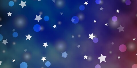 Light Blue, Red vector texture with circles, stars. Colorful disks, stars on simple gradient background. Pattern for design of fabric, wallpapers.