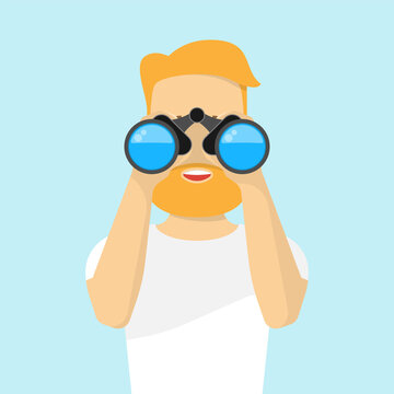 Man Looking Through Binoculars. Vector