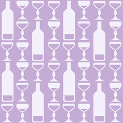 Seamless pattern with wine bottles and wine glasses. Repetitive vector pattern.