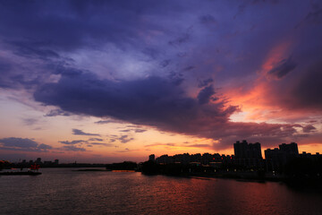 The evening scenery of waterfront city