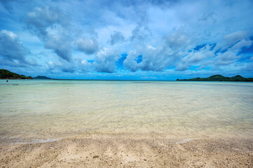 Deserted and pristine sandy beach at Sukuji Beach, Ishigaki Island, Okinawa, Japan