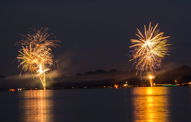 Fireworks Exploding Over the Lake on the 4th of July