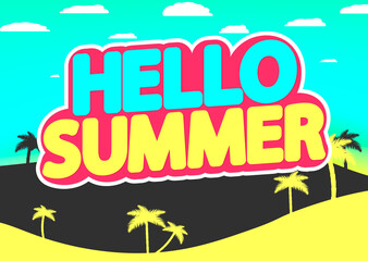 Hello Summer, poster design template, vector illustration