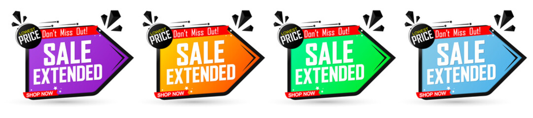 Set Sale Extended banners, discount tags design template, vector illustration