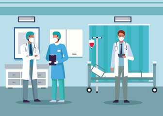 group of doctors staff wearing medical mask in the hospital room