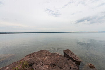 Beautiful Sandy and Rocky Lakeshore of Lake Superior at Big Bay State Park in Madeline Island, Wisconsin