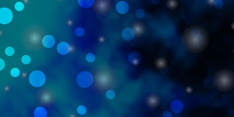 Light BLUE vector pattern with circles, stars. Abstract illustration with colorful shapes of circles, stars. Design for your commercials.