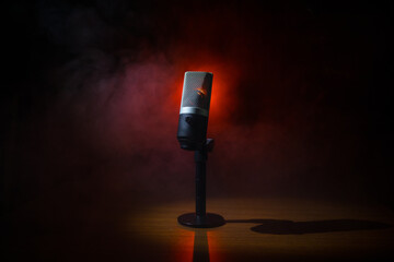 Microphone for sound, music, karaoke in audio studio or stage. Mic technology. Voice, concert...