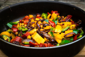 Colorful vegetable meal in a pot.