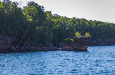 Fototapeta na wymiar Rocky Shores of the Apostle Islands National Lakeshore Near the Wisconsin Shoreline of Lake Superior