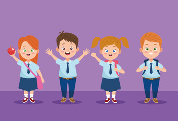 little students group with uniforms characters