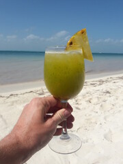 Refreshing fruit cocktail at the beach on Isla Mujeres Cancun Mexico 2020