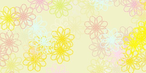 Light Green, Red vector doodle background with flowers.