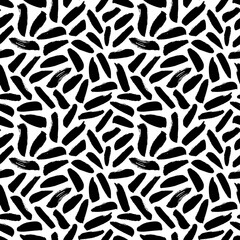 Brush strokes vector seamless pattern. Black paint freehand scribbles, dash lines, dry texture. Chaotic rough smears. Black and white mosaic texture. Hand drawn grunge ink brushstrokes.