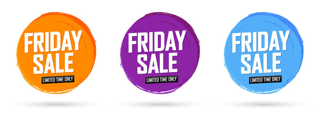 Fototapeta premium Set Friday Sale banners, discount tags design template, grunge brush, vector illustration