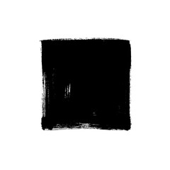 Black rough edge vector square box. Black painted square or rectangular shape. Hand drawn brush stroke isolated on white background. Dirty grunge design frame, border, template or background for text.