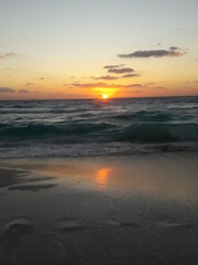 Sunrise over the beach and ocean in Cancun Mexico 2019