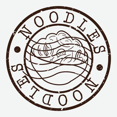 Noodles Stamp. Fast Food Silhouette Seal. Round Design. Vector Icon. Design Retro Insignia.