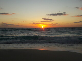 Sunrise over the beach and ocean in Cancun Mexico 2019