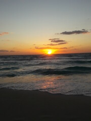 Sunrise over the beach and ocean in Cancun Mexico 2019